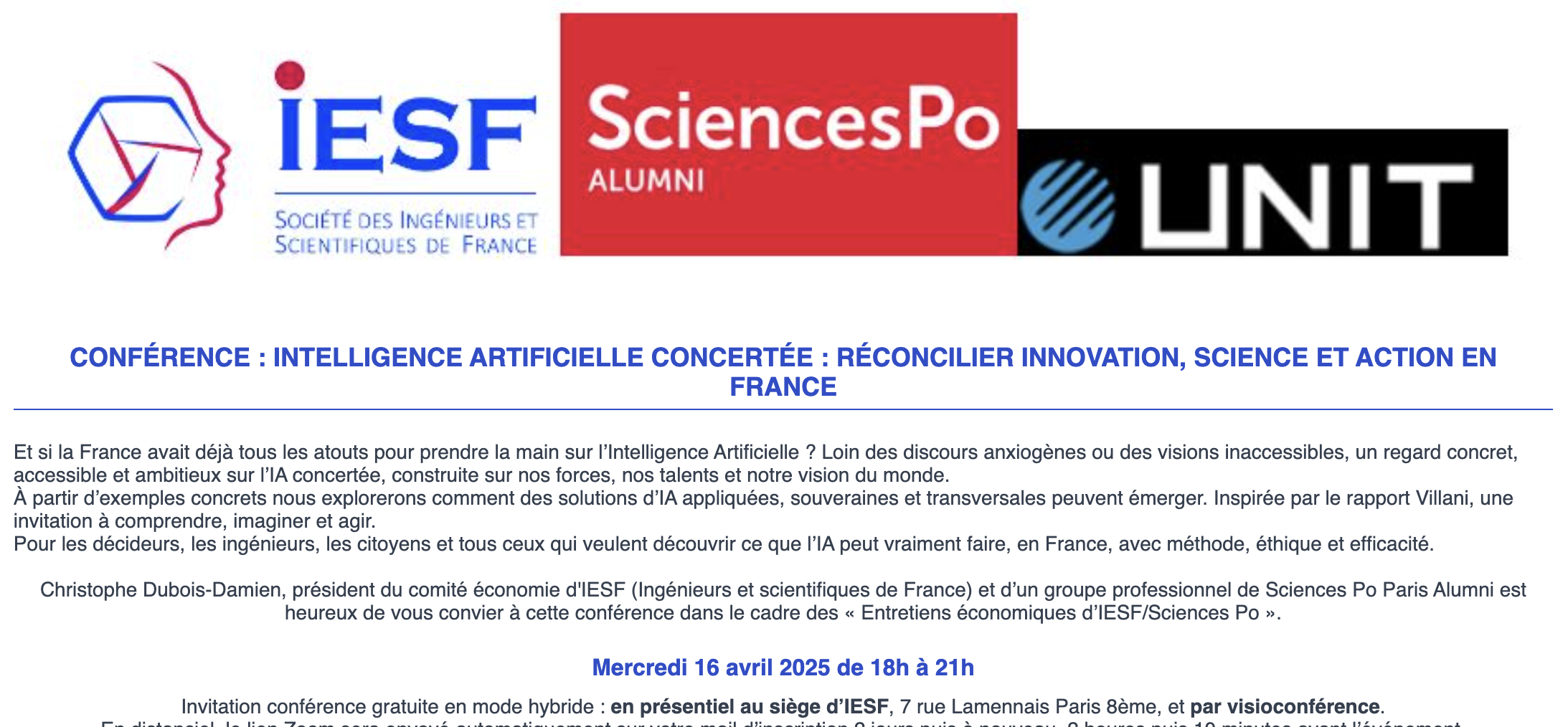Conférence : Intelligence Artificielle concertée : réconcilier innovation, science et action en France